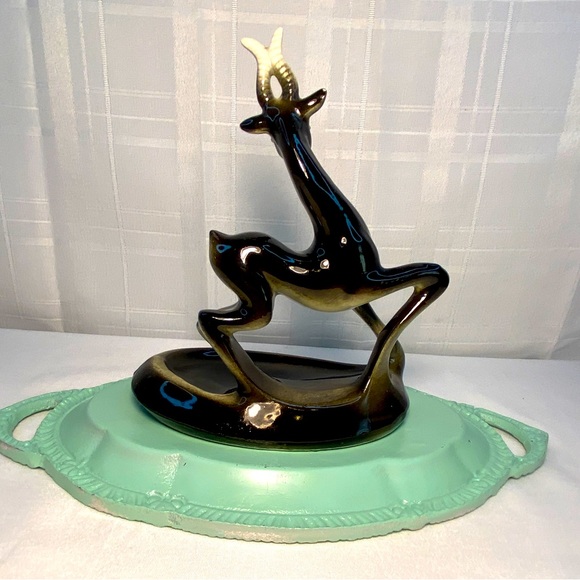 Vintage Gazelle Mid Century Deer Pin tray change caddy California art 6.5" tall - Picture 8 of 11